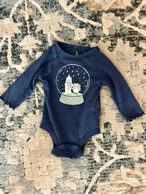 Garanimals Navy Long-Sleeve One-Piece Bodysuit with Snow Globe Graphic